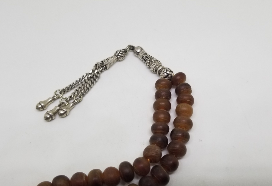 GÜMÜŞ İMAME VE PÜSKÜLLÜ OSMANLI DÖNEMİ EL YAPIMI BOYNUZ TESPİH