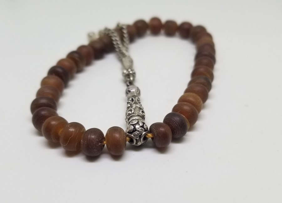 GÜMÜŞ İMAME VE PÜSKÜLLÜ OSMANLI DÖNEMİ EL YAPIMI BOYNUZ TESPİH