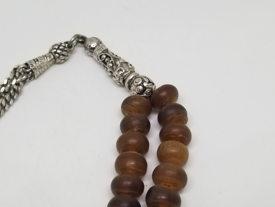 GÜMÜŞ İMAME VE PÜSKÜLLÜ OSMANLI DÖNEMİ EL YAPIMI BOYNUZ TESPİH