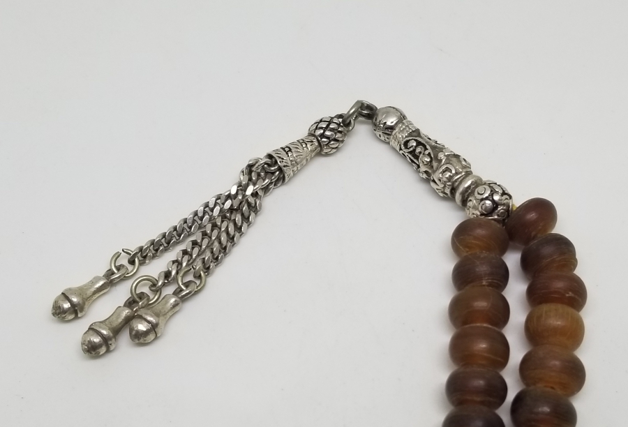 GÜMÜŞ İMAME VE PÜSKÜLLÜ OSMANLI DÖNEMİ EL YAPIMI BOYNUZ TESPİH