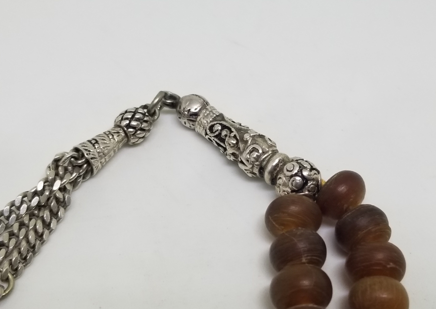 GÜMÜŞ İMAME VE PÜSKÜLLÜ OSMANLI DÖNEMİ EL YAPIMI BOYNUZ TESPİH