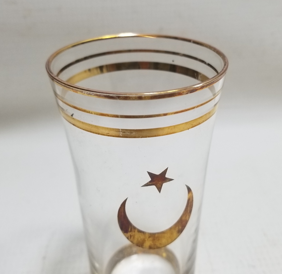 ÜZERİ AY YILDIZLI VE ALTIN VARAKLI NADİR RAKI BARDAĞI