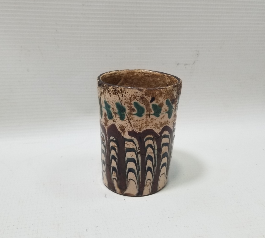 NADİR RENKTE ÜZERİ EBRULU OSMANLI DÖNEMİ KINIK BARDAK