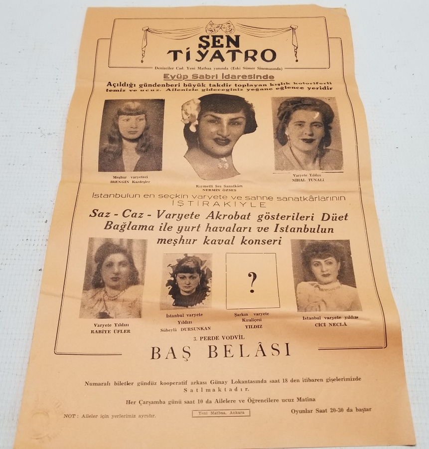 ÇOK NADİR ANTİKA ŞEN TİYATRO AFİŞİ