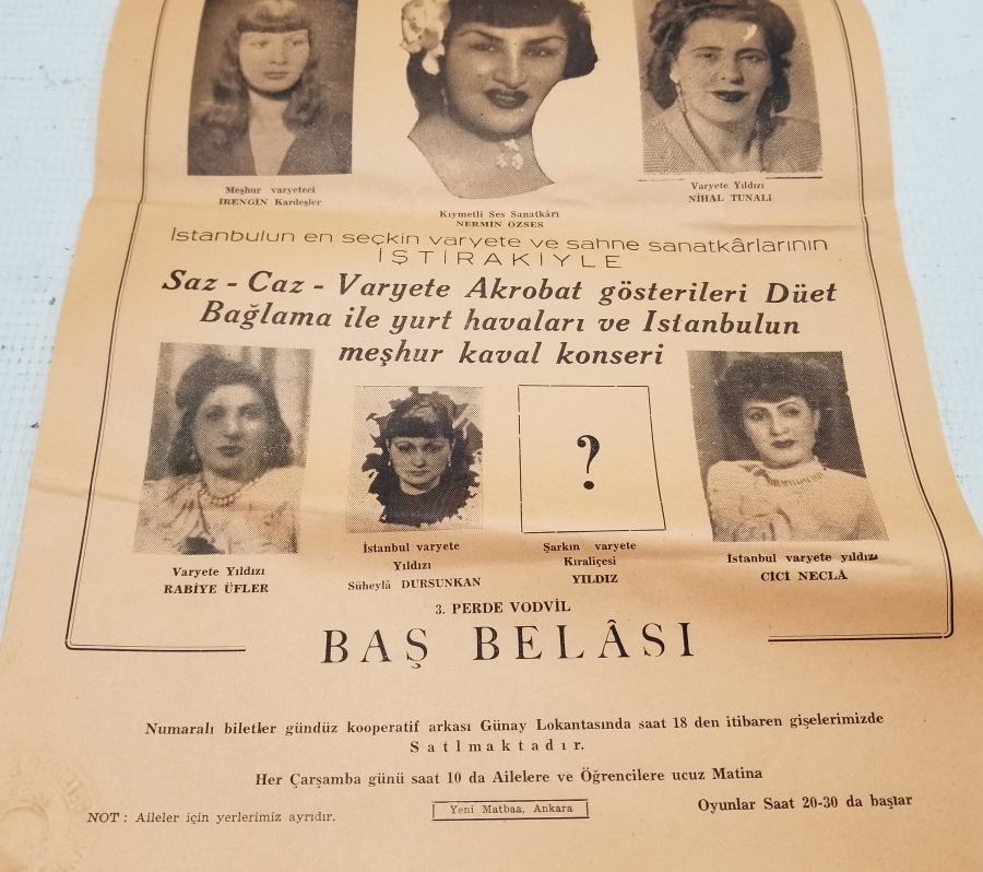 ÇOK NADİR ANTİKA ŞEN TİYATRO AFİŞİ