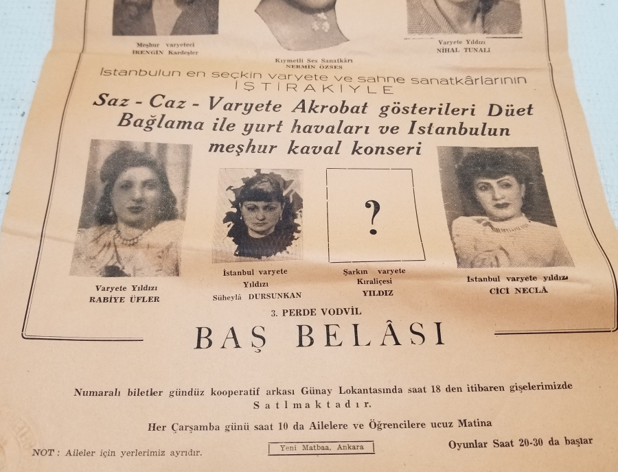 ÇOK NADİR ANTİKA ŞEN TİYATRO AFİŞİ