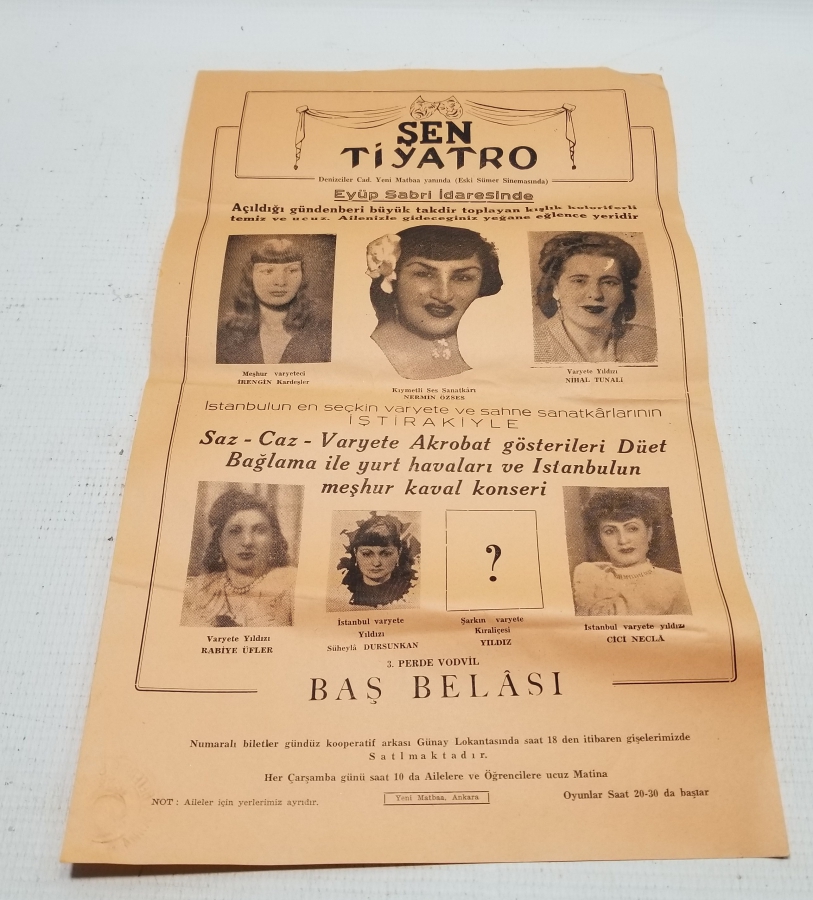 ÇOK NADİR ANTİKA ŞEN TİYATRO AFİŞİ