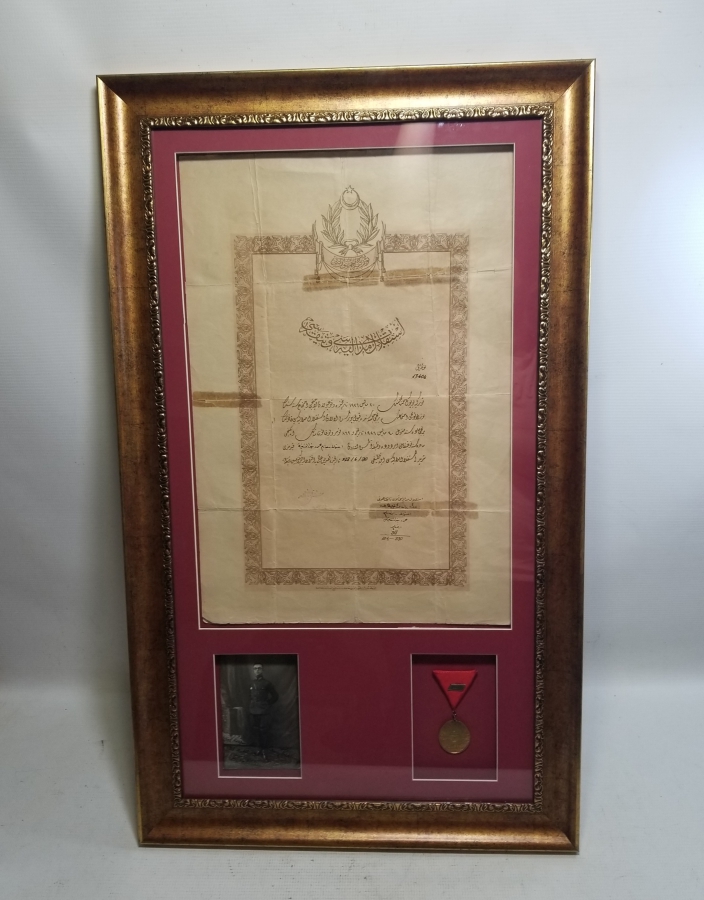 ORİJİNAL MADALYA-BERAT VE FOTOĞRAFIYLA OSMANLICA YAZILI KURTULUŞ SAVAŞI HARP SETİ