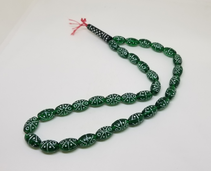 ÜZERİ GÜMÜŞ VARAKLI OSMANLI DÖNEMİ NADİR RENKTE BEYKOZ TESPİH