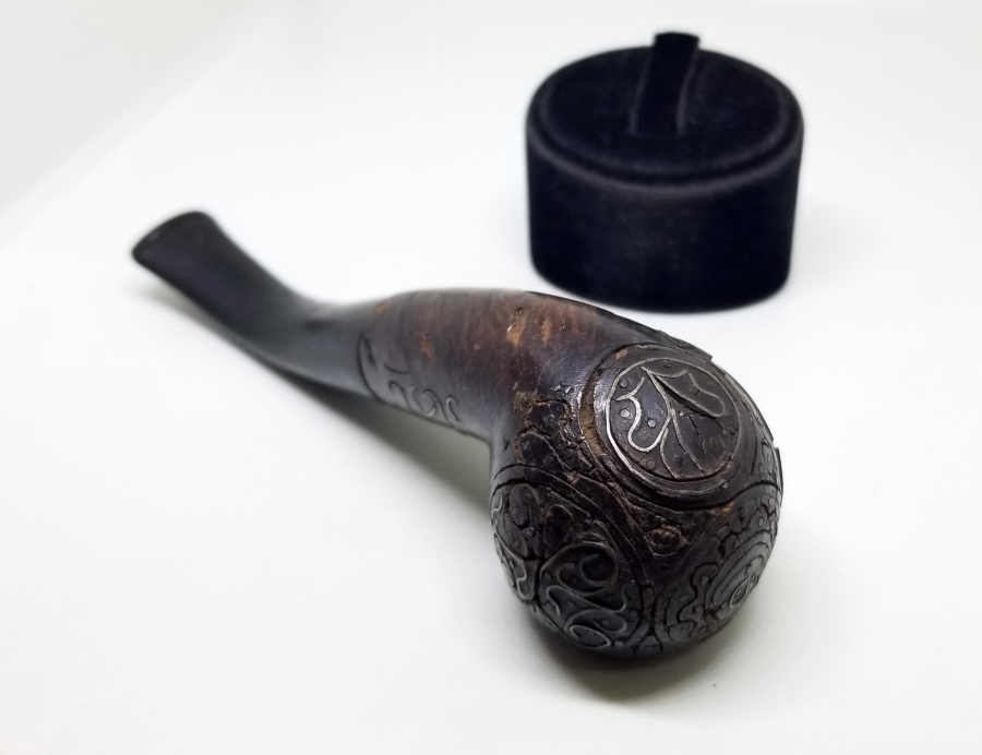 ÜZERİ GÜMÜŞ ÇAKMA İŞÇİLİKLİ VE OSMANLICA YAZILI OSMANLI DÖNEMİ AFYON PİPO