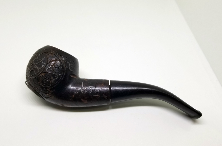 ÜZERİ GÜMÜŞ ÇAKMA İŞÇİLİKLİ VE OSMANLICA YAZILI OSMANLI DÖNEMİ AFYON PİPO