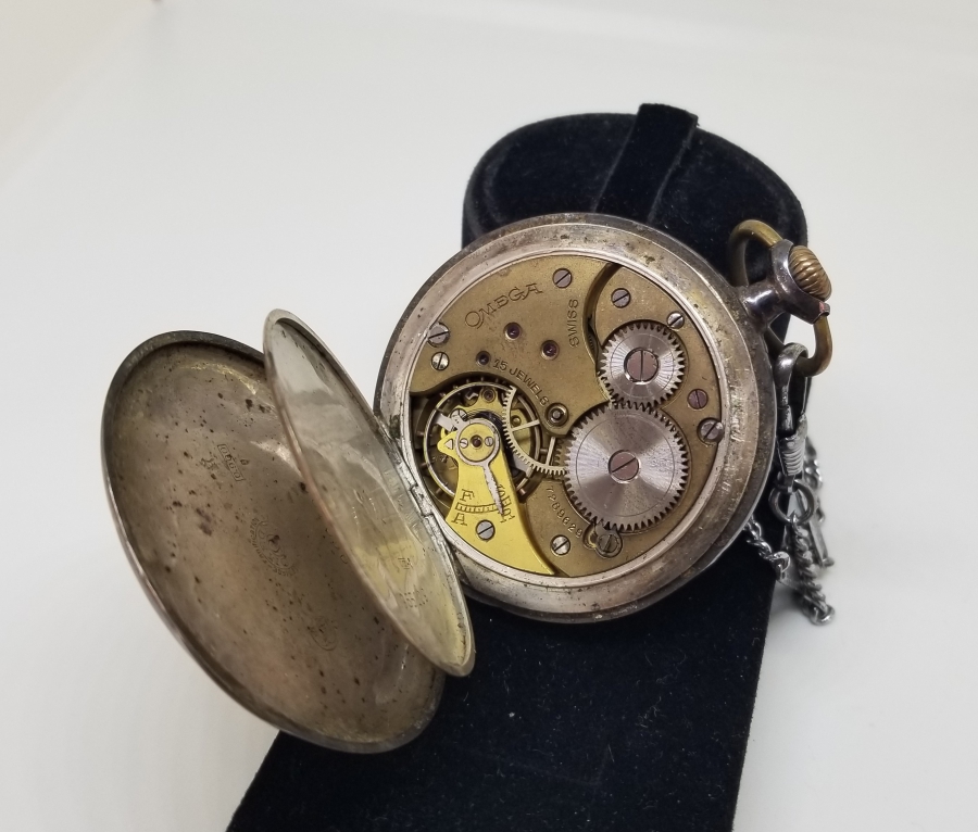 KABARTMA İŞÇİLİKLİ ANTİKA GÜMÜŞ OMEGA CEP SAATİ