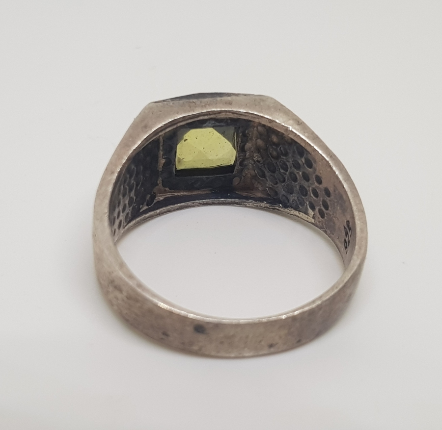 KABARTMA İŞÇİLİKLİ SİTRİN TAŞLI GÜMÜŞ YÜZÜK