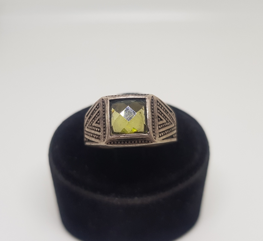 KABARTMA İŞÇİLİKLİ SİTRİN TAŞLI GÜMÜŞ YÜZÜK