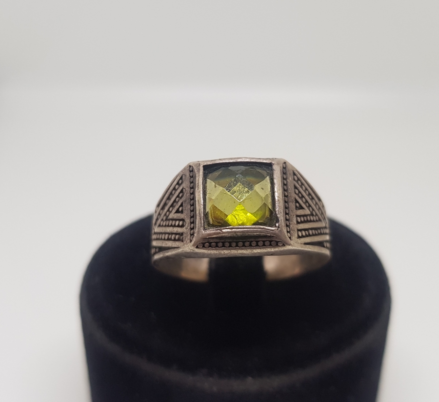 KABARTMA İŞÇİLİKLİ SİTRİN TAŞLI GÜMÜŞ YÜZÜK