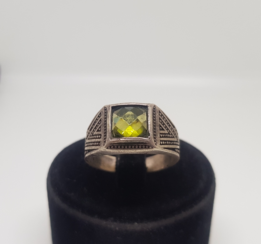 KABARTMA İŞÇİLİKLİ SİTRİN TAŞLI GÜMÜŞ YÜZÜK