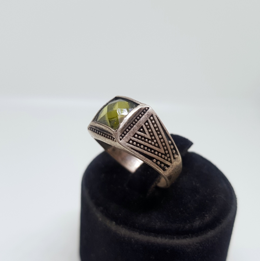 KABARTMA İŞÇİLİKLİ SİTRİN TAŞLI GÜMÜŞ YÜZÜK