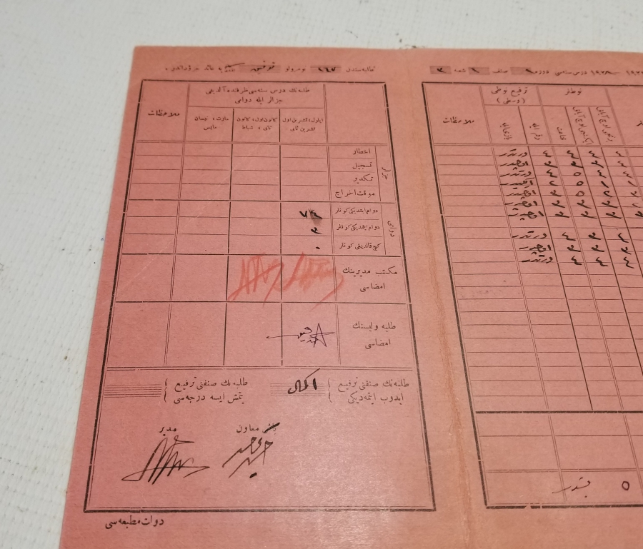 OSMANLICA YAZILI CUMHURİYET BAŞLARI OKUL KARNESİ