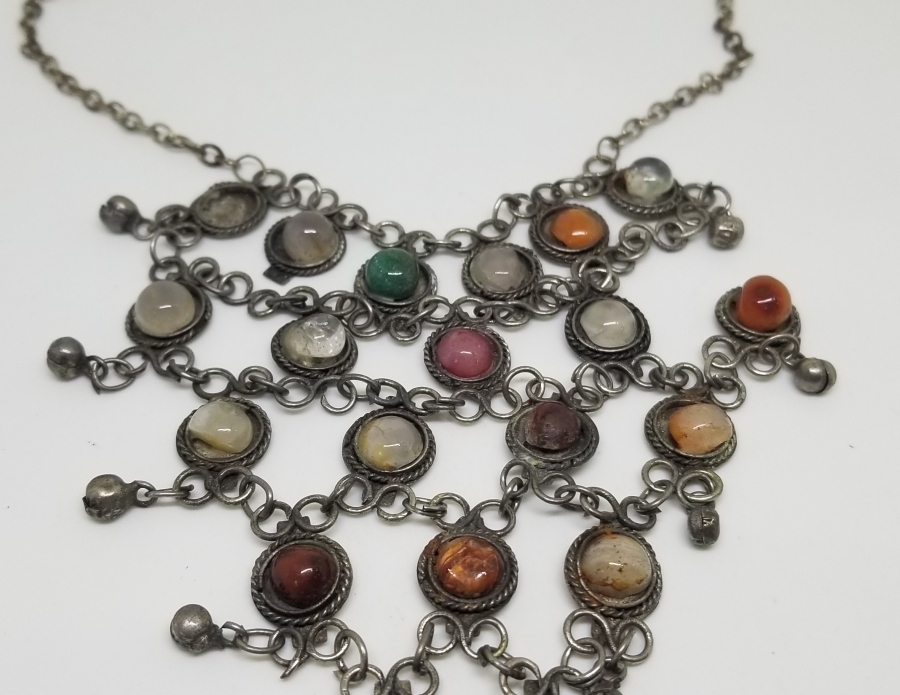 ÜZERİ DOĞAL TAŞLI GÜMÜŞ KAPLAMA BİJUTERİ GERDANLIK