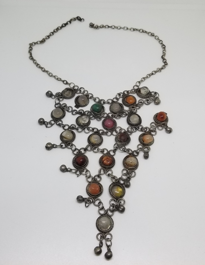 ÜZERİ DOĞAL TAŞLI GÜMÜŞ KAPLAMA BİJUTERİ GERDANLIK