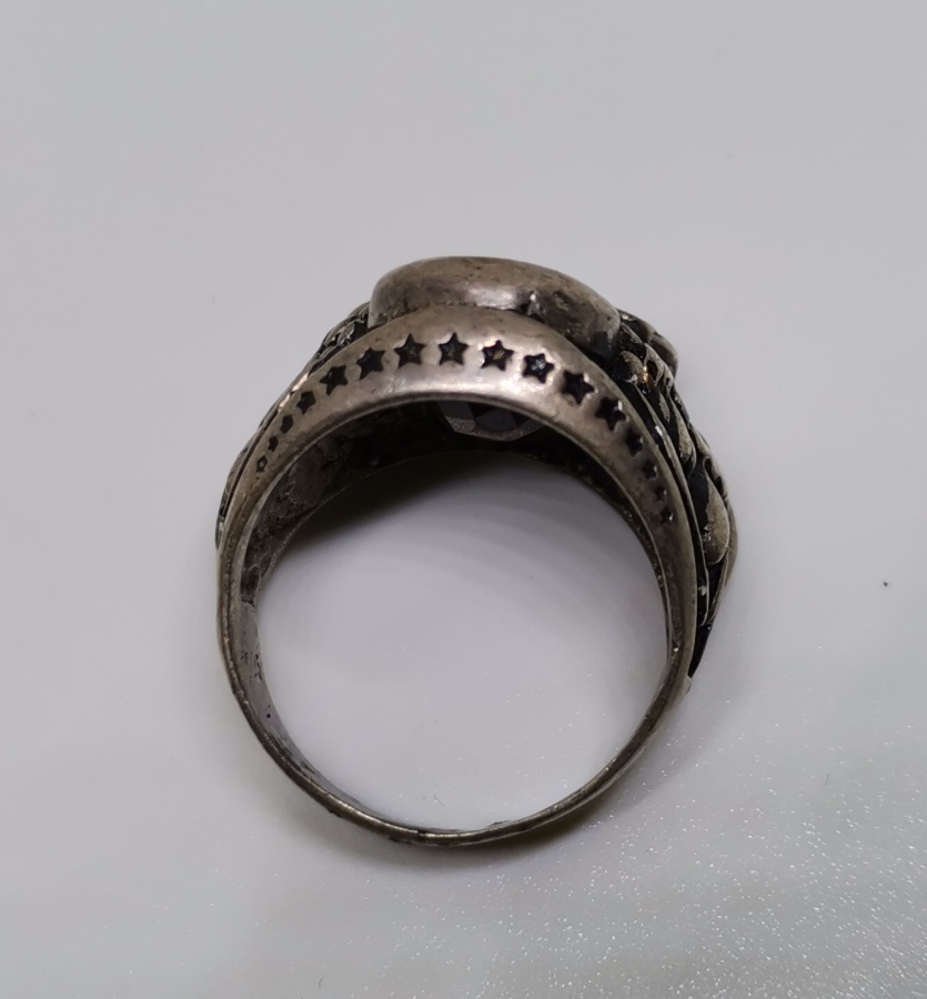 KABARTMA İŞÇİLİKLİ AY YILDIZ FİGÜRLÜ GÜMÜŞ YÜZÜK