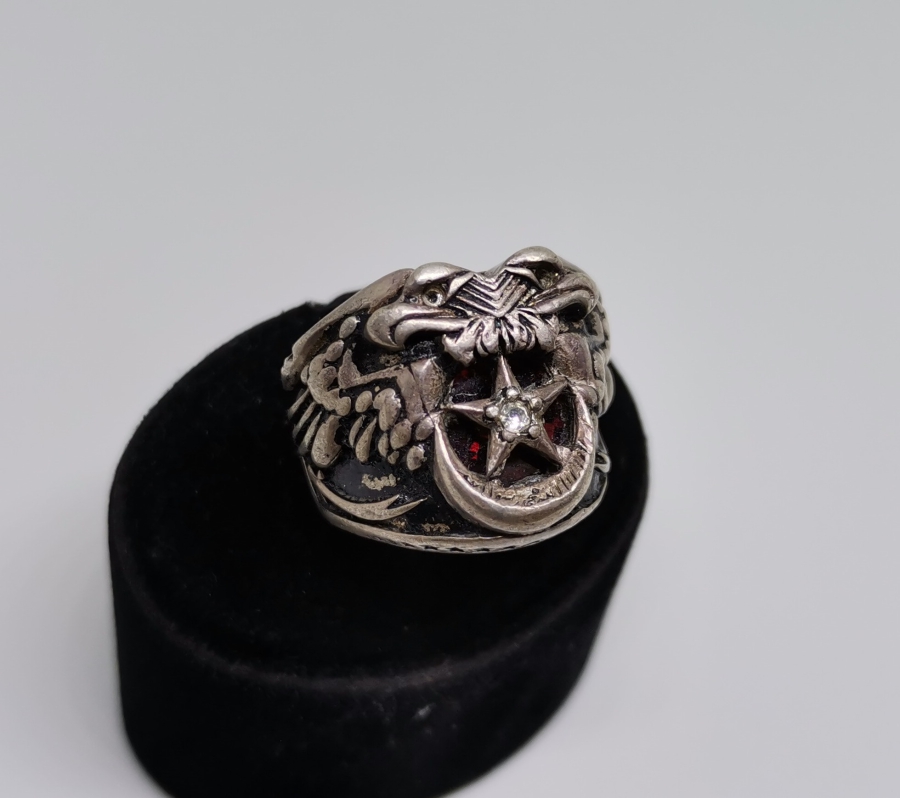 KABARTMA İŞÇİLİKLİ AY YILDIZ FİGÜRLÜ GÜMÜŞ YÜZÜK