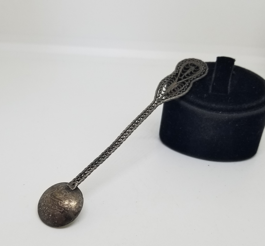 GÜMÜŞ KAPLAMA TELKARİ İŞÇİLİKLİ OSMANLI DÖNEMİ ÇAY KAŞIĞI