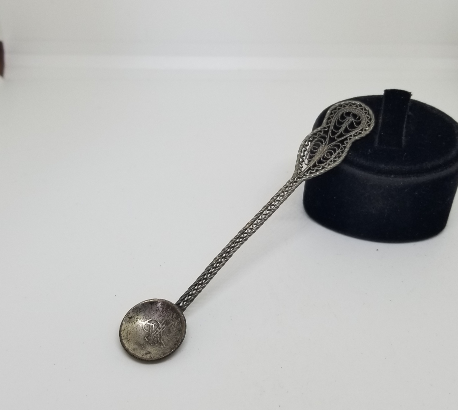 GÜMÜŞ KAPLAMA TELKARİ İŞÇİLİKLİ OSMANLI DÖNEMİ ÇAY KAŞIĞI