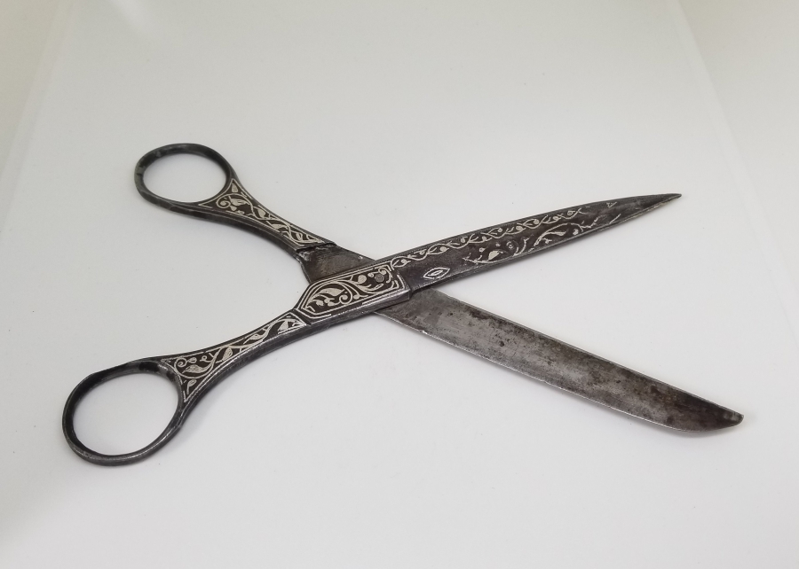 TAMAMI GÜMÜŞ ÇAKMA İŞÇİLİKLİ OSMANLI DÖNEMİ NADİR HATTAT MAKASI