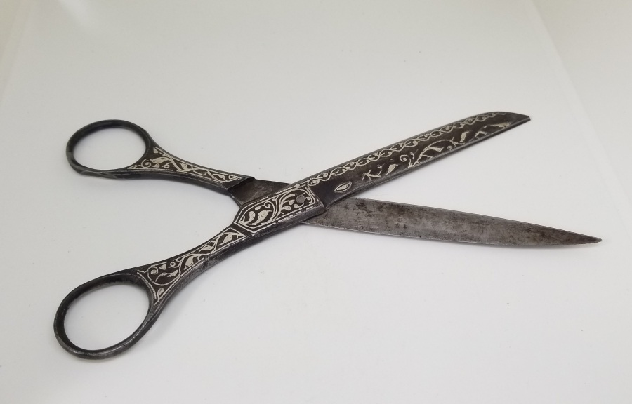 TAMAMI GÜMÜŞ ÇAKMA İŞÇİLİKLİ OSMANLI DÖNEMİ NADİR HATTAT MAKASI