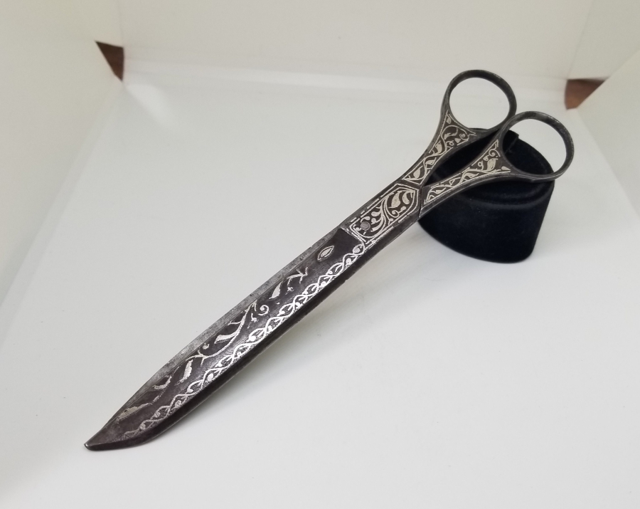 TAMAMI GÜMÜŞ ÇAKMA İŞÇİLİKLİ OSMANLI DÖNEMİ NADİR HATTAT MAKASI