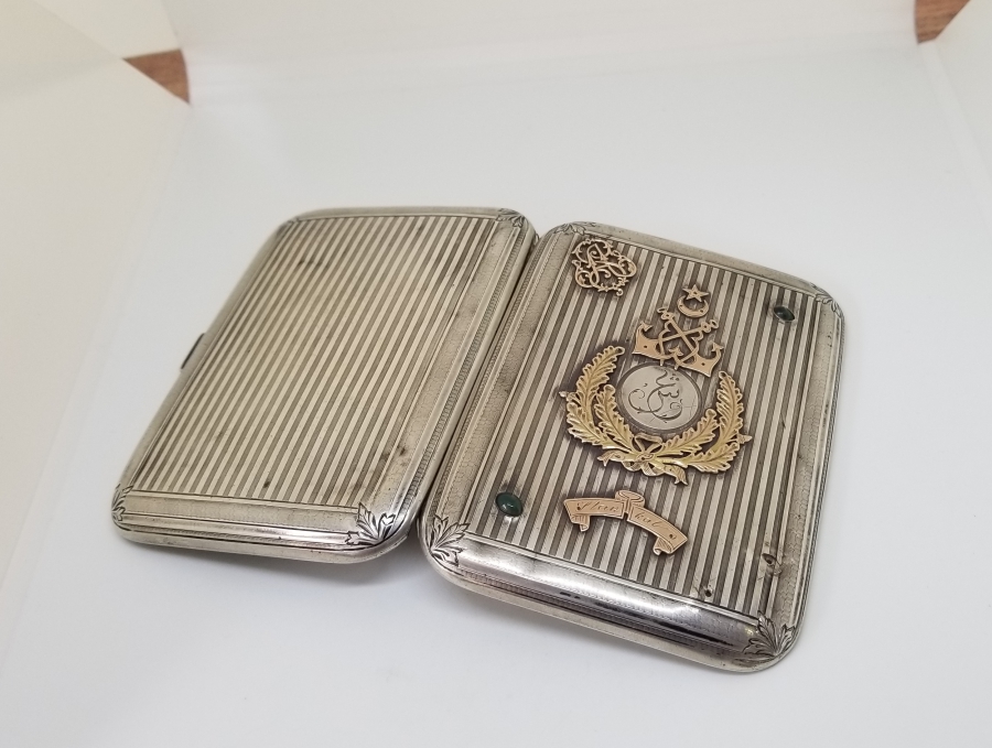 GÜMÜŞ ÜZERİ ALTIN ÇAKMA İŞÇİLİKLİ OSMANLI DENİZCİ PAŞA SİGARA TABAKASI