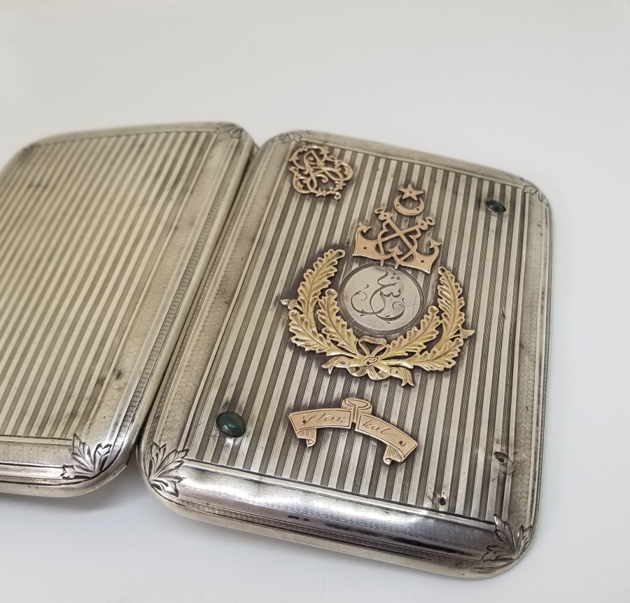 GÜMÜŞ ÜZERİ ALTIN ÇAKMA İŞÇİLİKLİ OSMANLI DENİZCİ PAŞA SİGARA TABAKASI