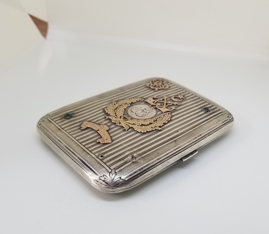 GÜMÜŞ ÜZERİ ALTIN ÇAKMA İŞÇİLİKLİ OSMANLI DENİZCİ PAŞA SİGARA TABAKASI