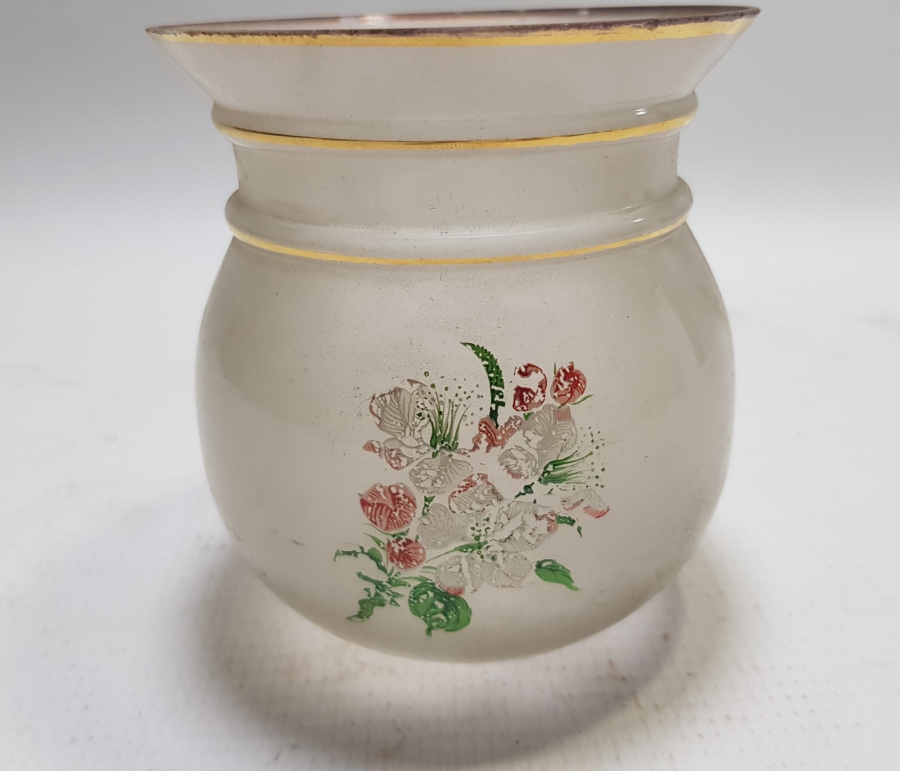 ÜZERİ ALTIN VARAKLI ANTİKA CAM GAZ LAMBASI BACASI - FANUSU