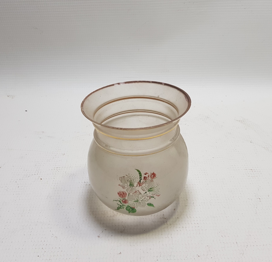 ÜZERİ ALTIN VARAKLI ANTİKA CAM GAZ LAMBASI BACASI - FANUSU