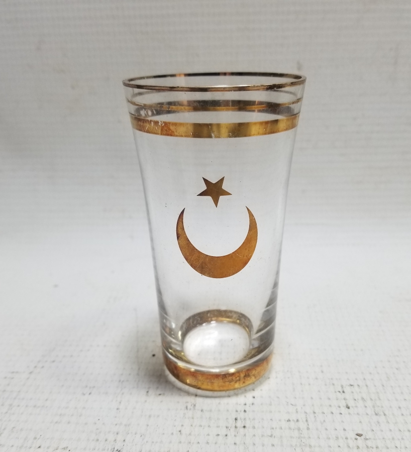 ÜZERİ AY YILDIZLI VE ALTIN VARAKLI NADİR RAKI BARDAĞI