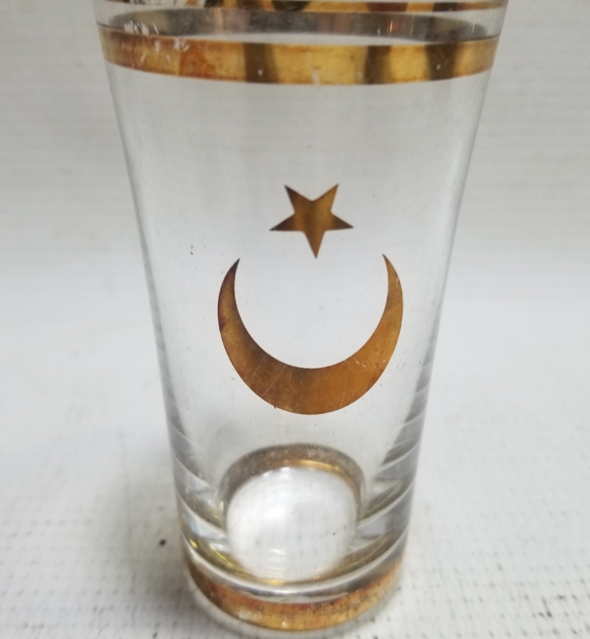 ÜZERİ AY YILDIZLI VE ALTIN VARAKLI NADİR RAKI BARDAĞI