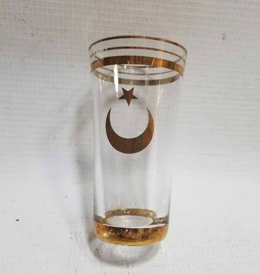 ÜZERİ AY YILDIZLI VE ALTIN VARAKLI NADİR RAKI BARDAĞI