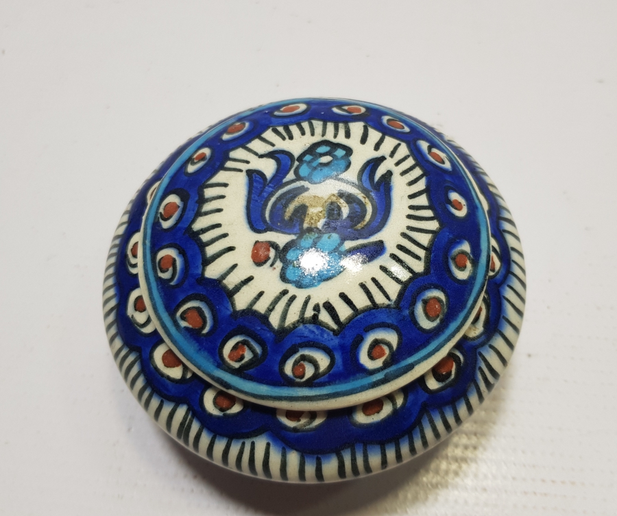 KÜTAHYA İŞİ EL BOYAMA ANTİKA KAPAKLI BERBER PAMUKLUĞU