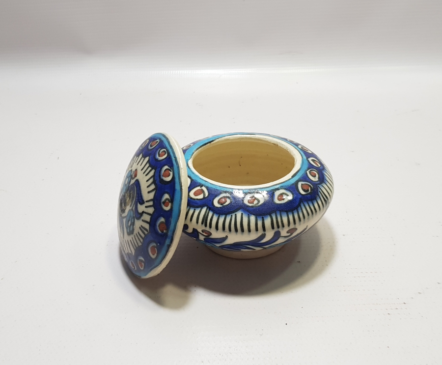 KÜTAHYA İŞİ EL BOYAMA ANTİKA KAPAKLI BERBER PAMUKLUĞU