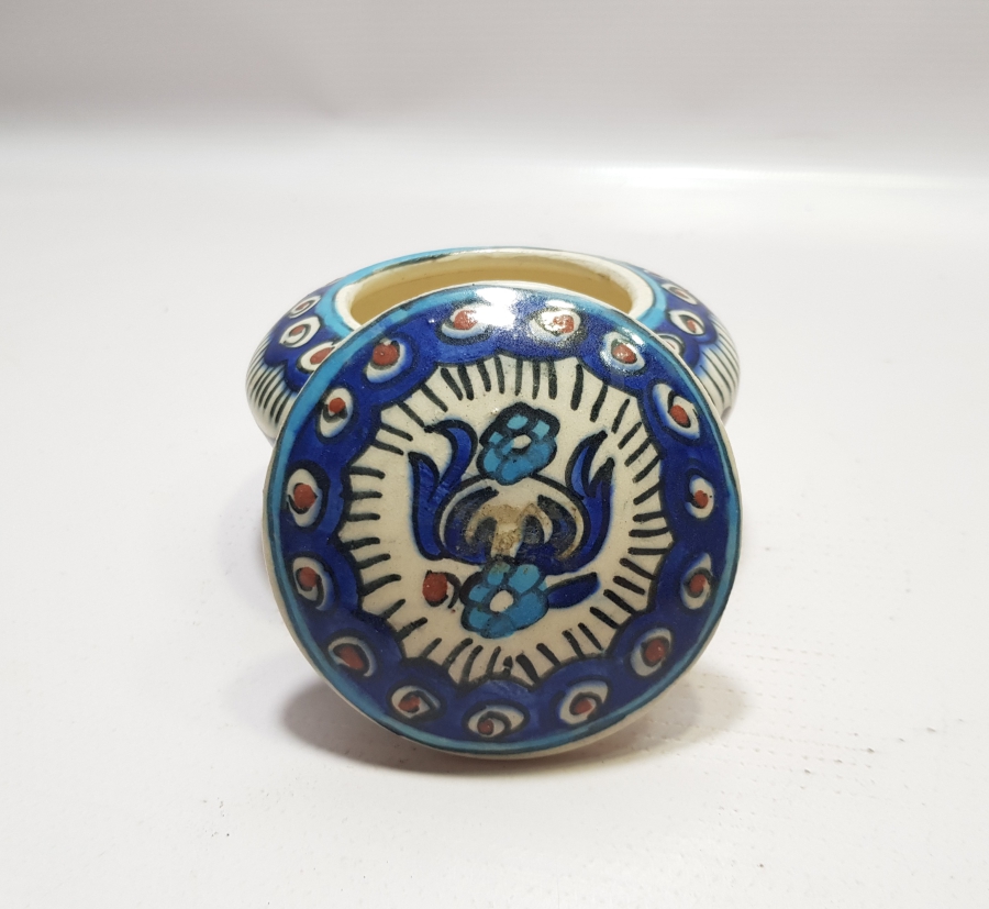 KÜTAHYA İŞİ EL BOYAMA ANTİKA KAPAKLI BERBER PAMUKLUĞU