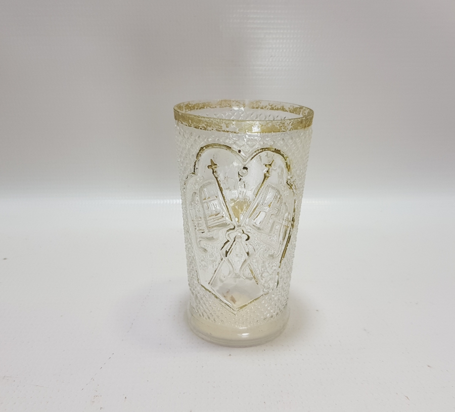 MEŞRUTİYET SANCAĞI FORMUNDA VE RUMCA AFİYET OLSUN EFENDİM YAZILI OSMANLI DÖNEMİ BİLLUR BARDAK