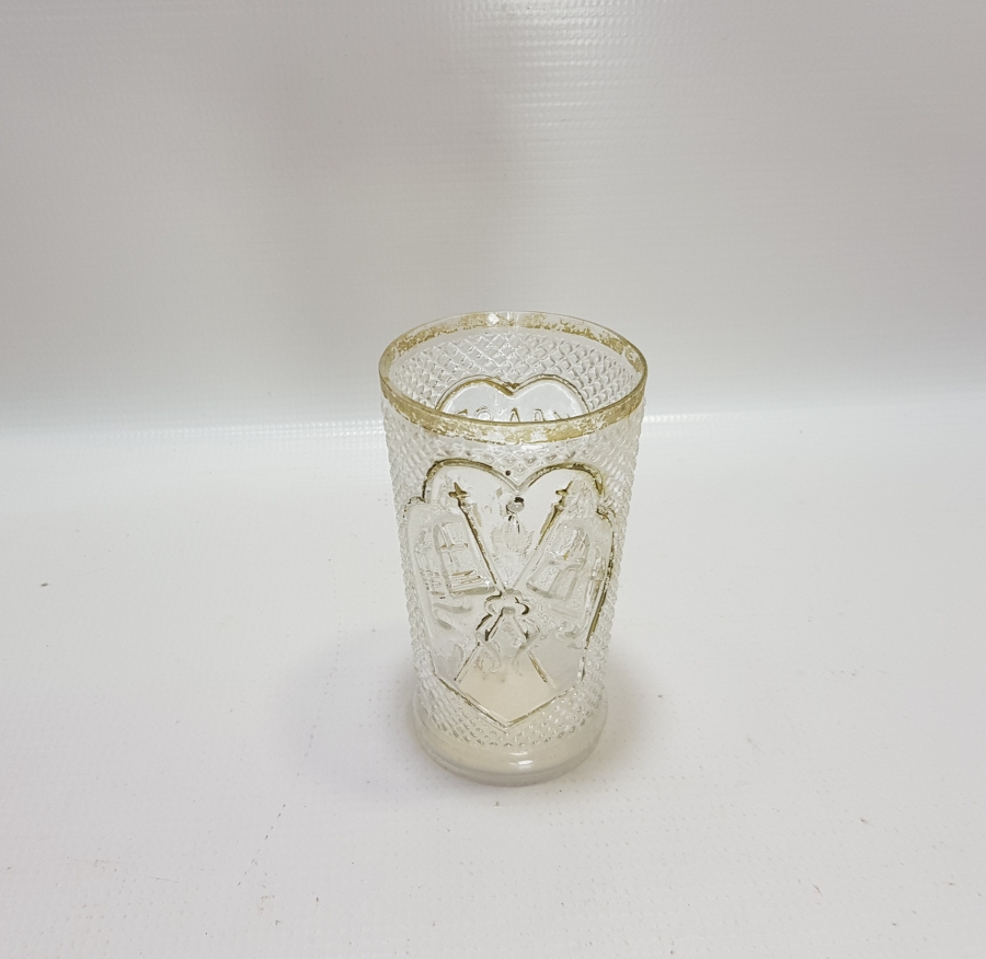 MEŞRUTİYET SANCAĞI FORMUNDA VE RUMCA AFİYET OLSUN EFENDİM YAZILI OSMANLI DÖNEMİ BİLLUR BARDAK