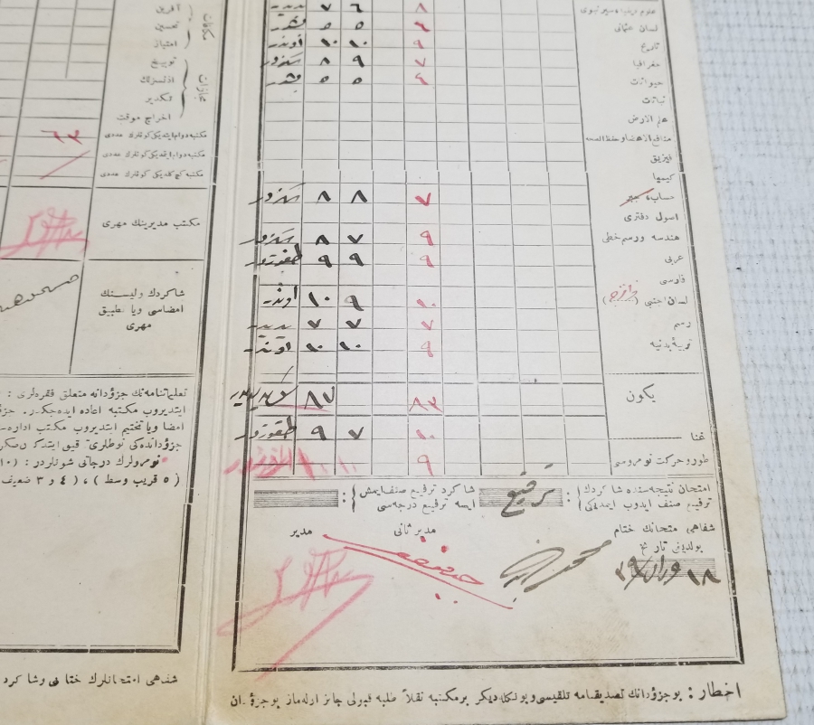 OSMANLI DÖNEMİ ÖĞRENCİ KARNESİ