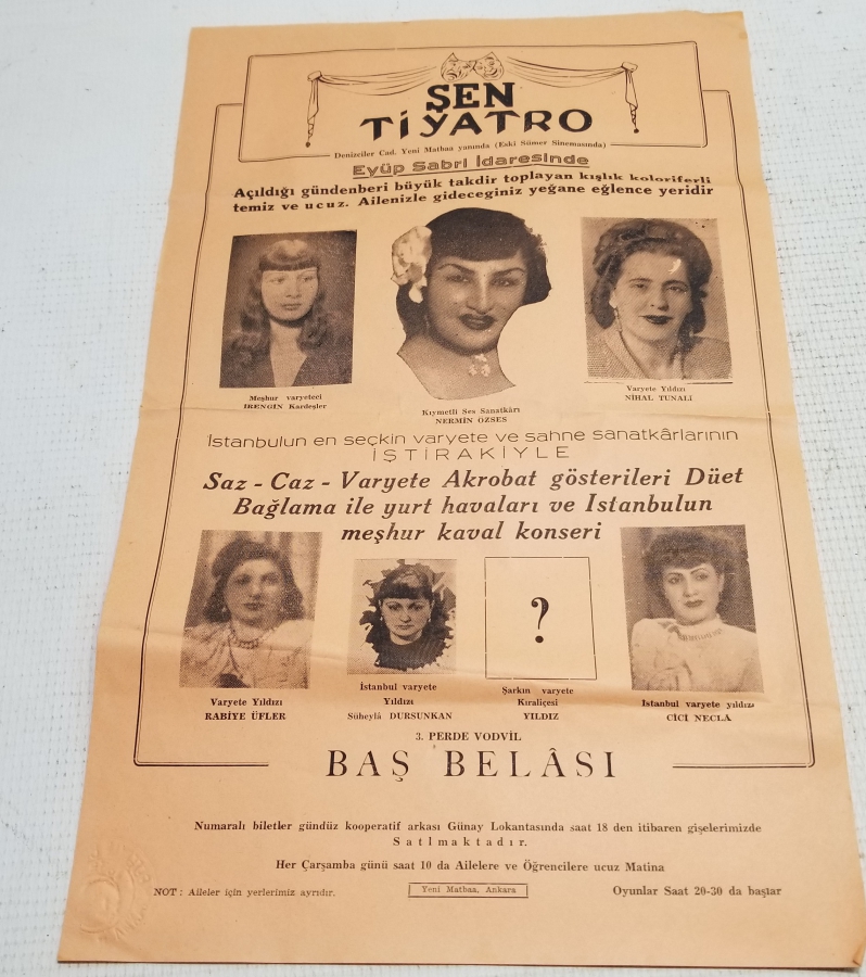 ÇOK NADİR ANTİKA ŞEN TİYATRO AFİŞİ