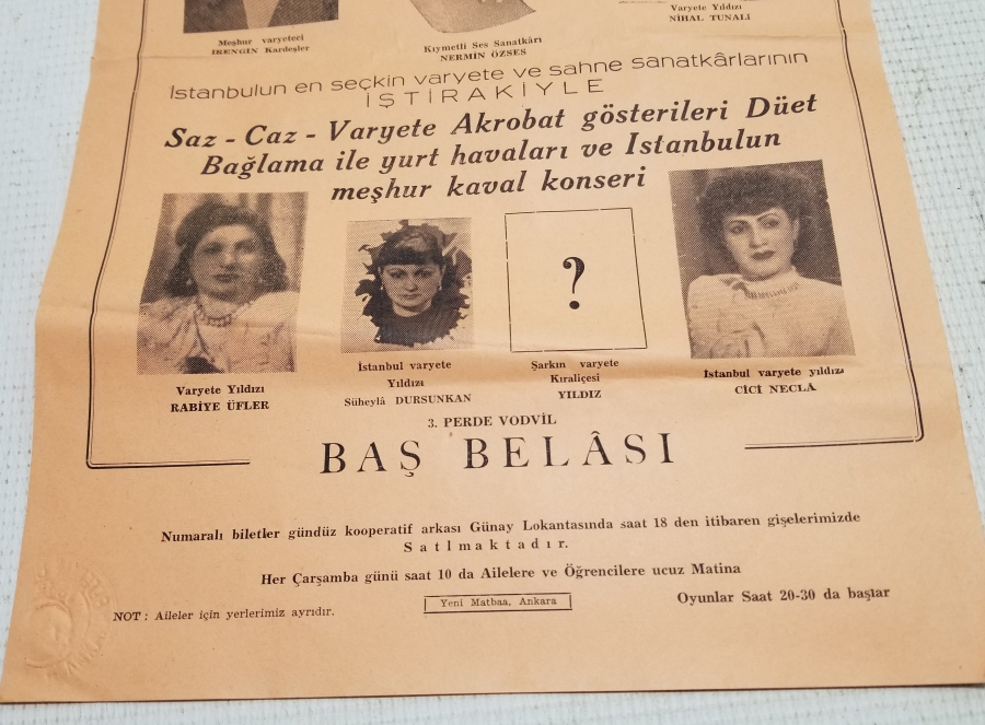 ÇOK NADİR ANTİKA ŞEN TİYATRO AFİŞİ