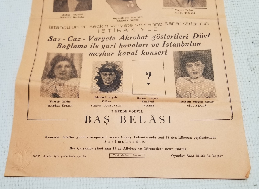 ÇOK NADİR ANTİKA ŞEN TİYATRO AFİŞİ