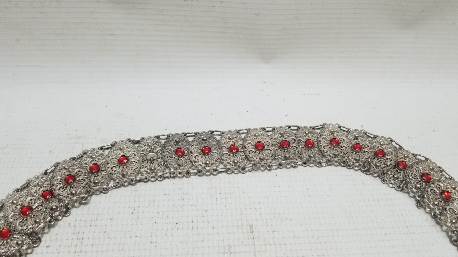 TELKARİ İŞÇİLİKLİ GÜMÜŞ KAPLAMA ANTİKA GELİN KEMERİ