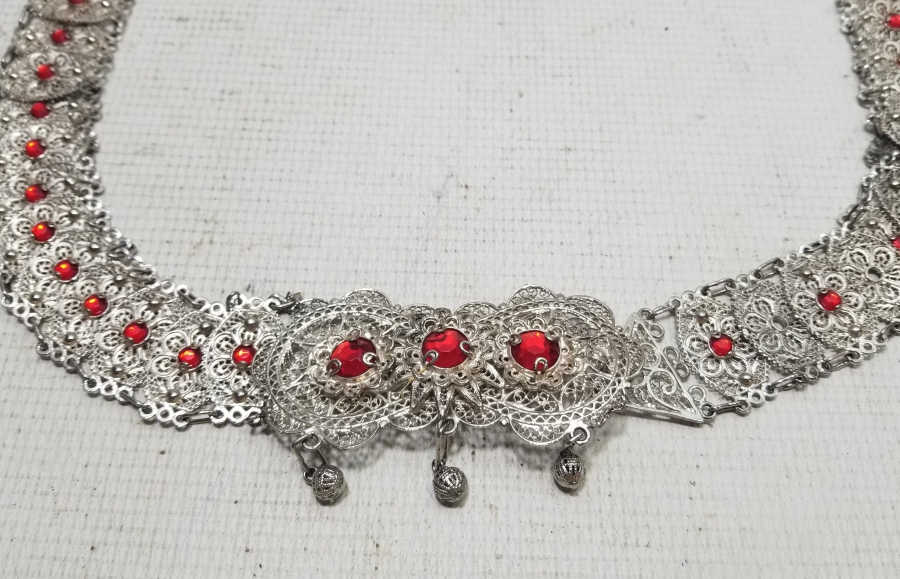 TELKARİ İŞÇİLİKLİ GÜMÜŞ KAPLAMA ANTİKA GELİN KEMERİ